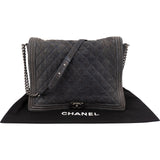 Chanel XXL Quilted Glittered Suede Boy Single Flap Maxi Crossbody Bag