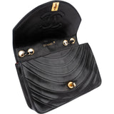 Chanel Quilted Lambskin Chevron Half Moon 24K Gold Single Flap Shoulder Bag