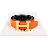 Hermès Bicolor Leather Reversible Gold H Belt (85)
