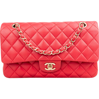 Chanel Quilted Lambskin Medium Double Flap Shoulder Bag Hot Pink