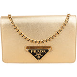 Prada Golden Platino Saffiano Leather Triangle Flap Mini Crossbody Bag