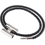 Hermès Noir Leather Le Bijou Fantaisie Tournis Tresse Double Tour Bracelet