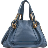 Chloé Blue Grained Leather Small Paraty Shoulder Handbag