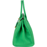 Hermès Vert Bamboo Taurillon Clemence Gold Birkin 35 Handbag