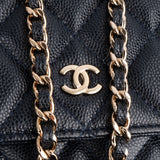 Chanel Dark Blue Quilted Caviar Leather Wallet On Chain Crossbody Bag