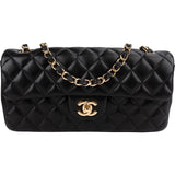 Chanel Quilted Lambskin East West Single Flap Shoulder Bag
