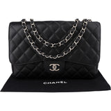 Chanel Quilted Caviar Leather Palladium Jumbo Singe Flap Crossbody Bag