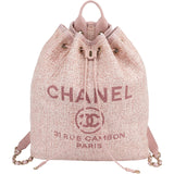 Chanel Woven Tweed Deauville Drawstring Bucket Backpack