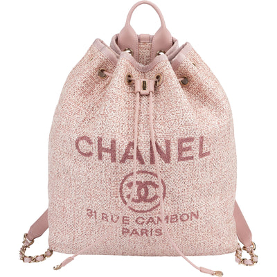 Chanel Woven Tweed Deauville Drawstring Bucket Backpack