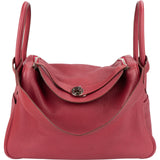Hermès Clemence Leather Palladium Lindy 34 Rubis Handbag