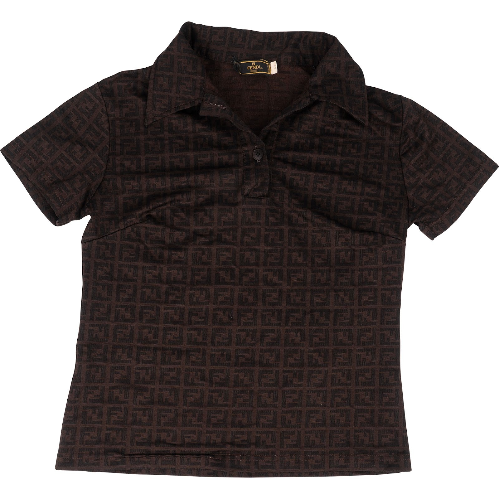 [🔄️B33 / F73] Fendi Brown Zucca Monogram Polo Shirt Top - vintageandkickz