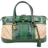 Gucci Monogram GG Green Crocodile Secret Padlock Satchel Handbag