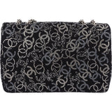 Chanel Sequin Tweed Palladium CC Jumbo Double Flap Crossbody Bag
