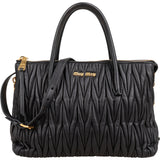 Miu Miu Black Matelassé Nappa Leather Handbag