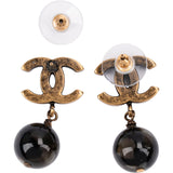 Chanel CC Emblem Faux Pearl Drop Earrings