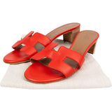 Hermès Red Leather Oasis Block Sandals (38,5)