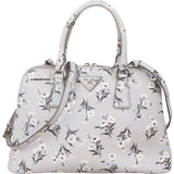 Prada Grey Saffiano Leather Floral Promenade Handbag