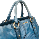 Miu Miu Blue Leather Vitello Lux Tote Handbag