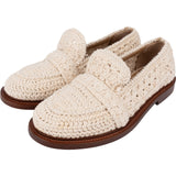 Chloé Brown Leather Cream Crochet Cotton Loafers Shoes (36,5)