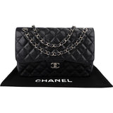 Chanel Quilted Caviar Leather Palladium Jumbo Double Flap Crossbody Bag