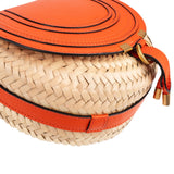 Chloé Grained Calfskin Raffia Marcie Saddle Basket Crossbody Bag
