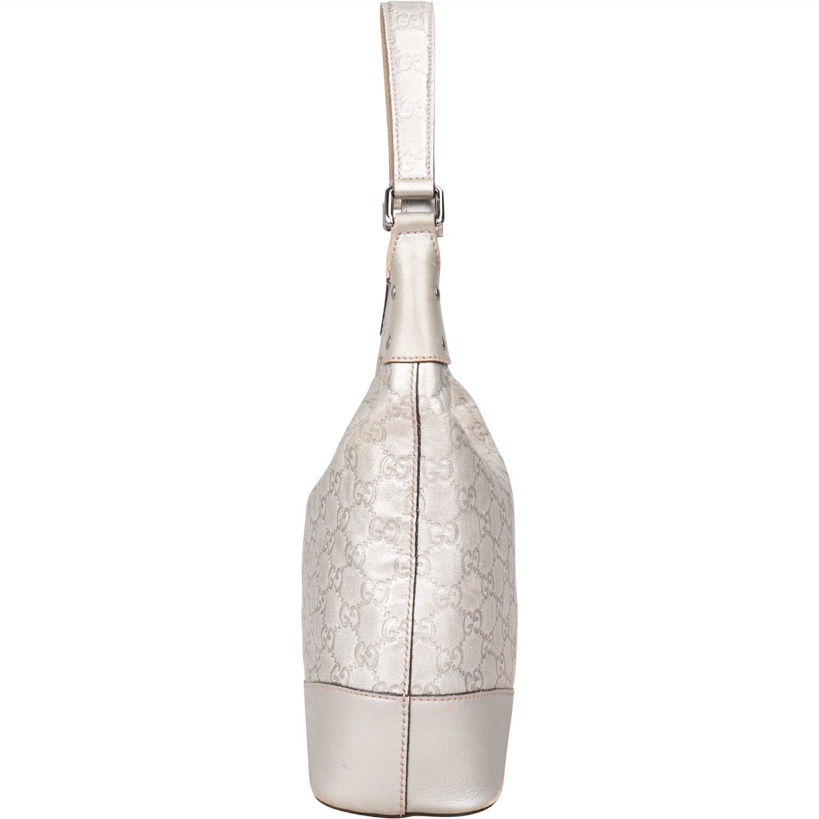 Gucci Silver Guccissima Leather Hobo Shoulder Bag - vintageandkickz