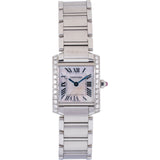 Cartier Silver Tone Diamond & Shell Pearl Tank Française Small 2384 Watch