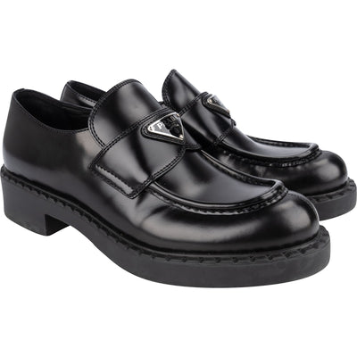 Prada Black Brushed Leather Loafers (38)