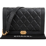 Chanel Quilted Caviar Leather Boy Wallet On Chain Crossbody Bag