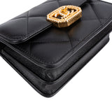 Chanel Limited Quilted Lambskin Crystal CC-Turnlock Mini Wallet On Chain Crossbody Bag