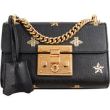 Gucci Grained Leather Padlock Bee Star Print Small Crossbody Bag