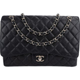 Chanel Quilted Caviar Leather Palladium Maxi Single Flap Crossbody Bag