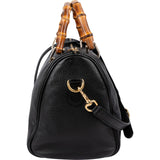 Gucci Black Grained Leather Bamboo Top Handle Boston Handbag