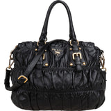 Prada Black Leather Gaufre Satchel Handbag