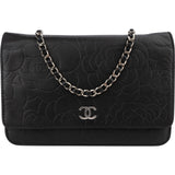 Chanel Camellia Embossed Wallet on Chain Crossbody Bag