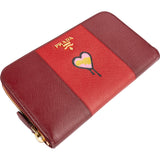 Prada Saffiano Leather Heart Print Zip Around Wallet