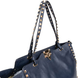 Valentino Garavani Navy Calfskin Large Rockstud Shopper Shoulder Bag