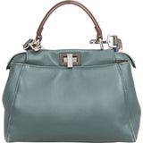 Fendi Petrol Leather Peekaboo Mini Handbag