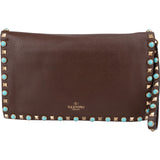 Valentino Garavani Rockstud Turquoise Pearls Single Flap Flat Clutch