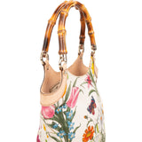 Gucci Floral Print Canvas Bamboo Handle Tote Shoulder Bag