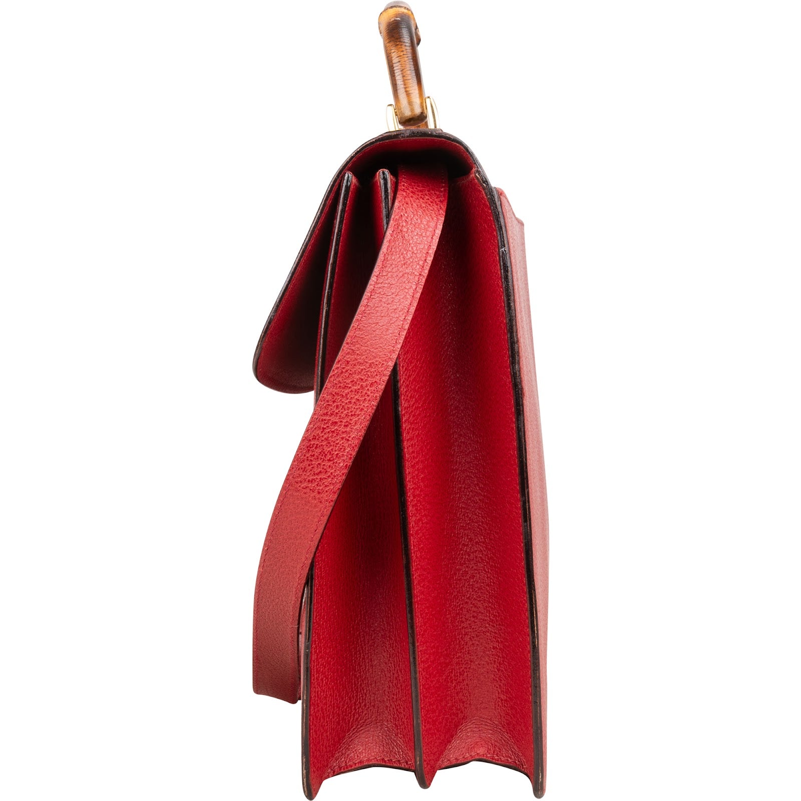 Gucci Red Grained Leather Bamboo Briefcase Crossbody Bag - vintageandkickz