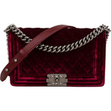 Chanel Quilted Velvet Medium Boy Crossbody Bag