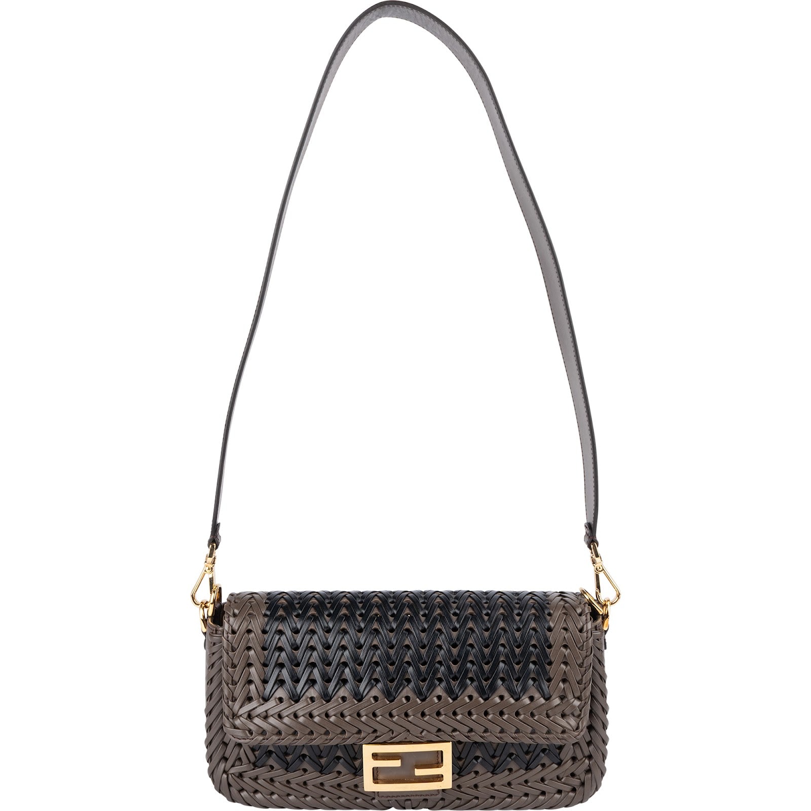 Fendi Woven Leather Baguette Crossbody Bag - vintageandkickz