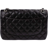 Chanel Quilted Lambskin Palladium Jumbo Double Flap Crossbody Bag