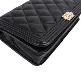 Chanel Quilted Caviar Leather Small Boy Wallet On Chain Crossbody Bag