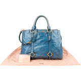 Miu Miu Blue Leather Vitello Lux Tote Handbag