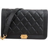 Chanel Quilted Caviar Leather Boy Wallet On Chain Crossbody Bag