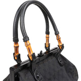 Gucci Black GG Monogram Bamboo Top Handle Frame Handbag