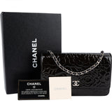 Chanel Patent Embossed Leather Camellia Wallet On Chain Crossbody Bag