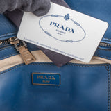 Prada Blue Stitched Calfskin Twin City Shopper Handbag